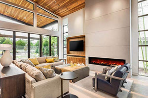 Amantii SYM-88 Symmetry Smart Electric  88" Indoor / Outdoor WiFi Enabled Built In Fireplace, Featuring a MultiFunction Remote Control , Multi Speed Flame Motor and a 10 piece Birch Log Set