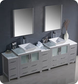 Fresca FVN62-96GR-VSL Fresca Torino 96" Gray Modern Double Sink Bathroom Vanity w/ 3 Side Cabinets & Vessel Sinks