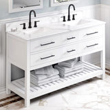 Jeffrey Alexander VKITWAV60WHCQR 60" White Wavecrest Vanity, double bowl, Calacatta Vienna Quartz Vanity Top, two undermount rectangle bowls