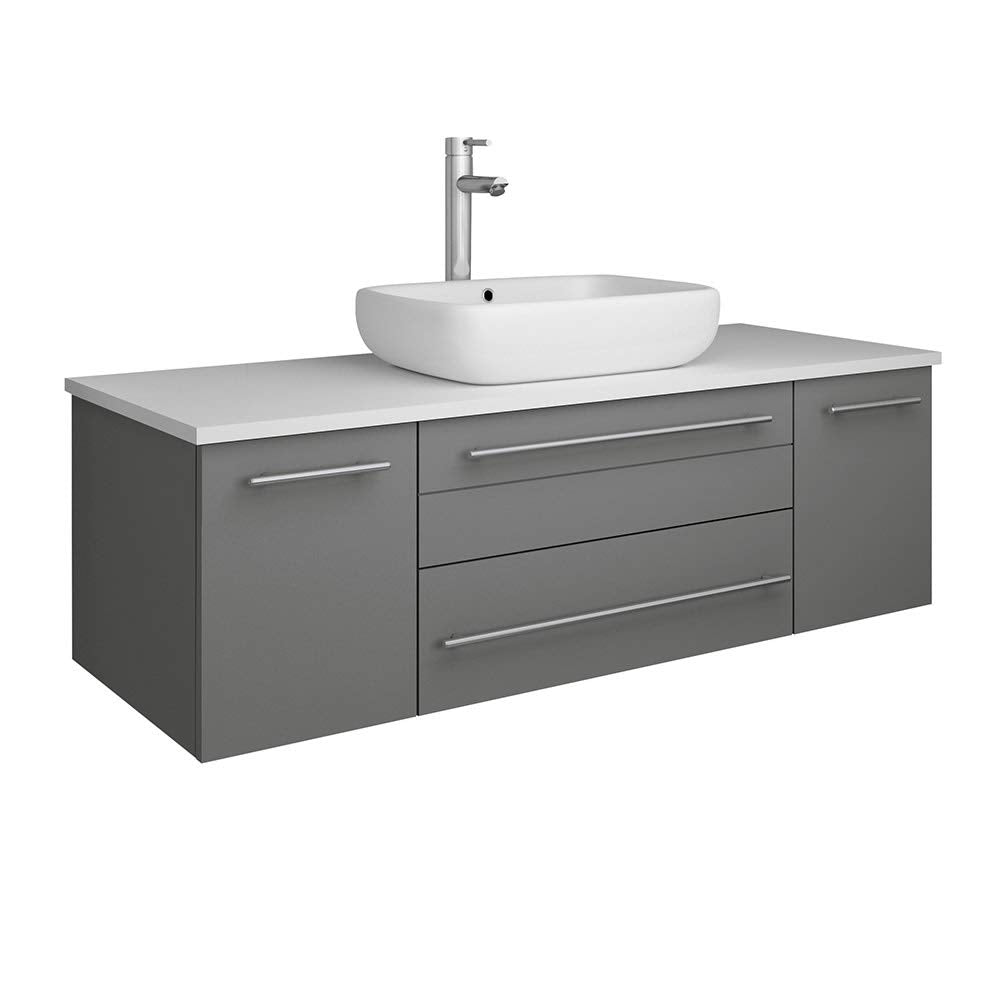 Fresca FCB6148GR-VSL-CWH-V Fresca Lucera 48" Gray Wall Hung Modern Bathroom Cabinet w/ Top & Vessel Sink