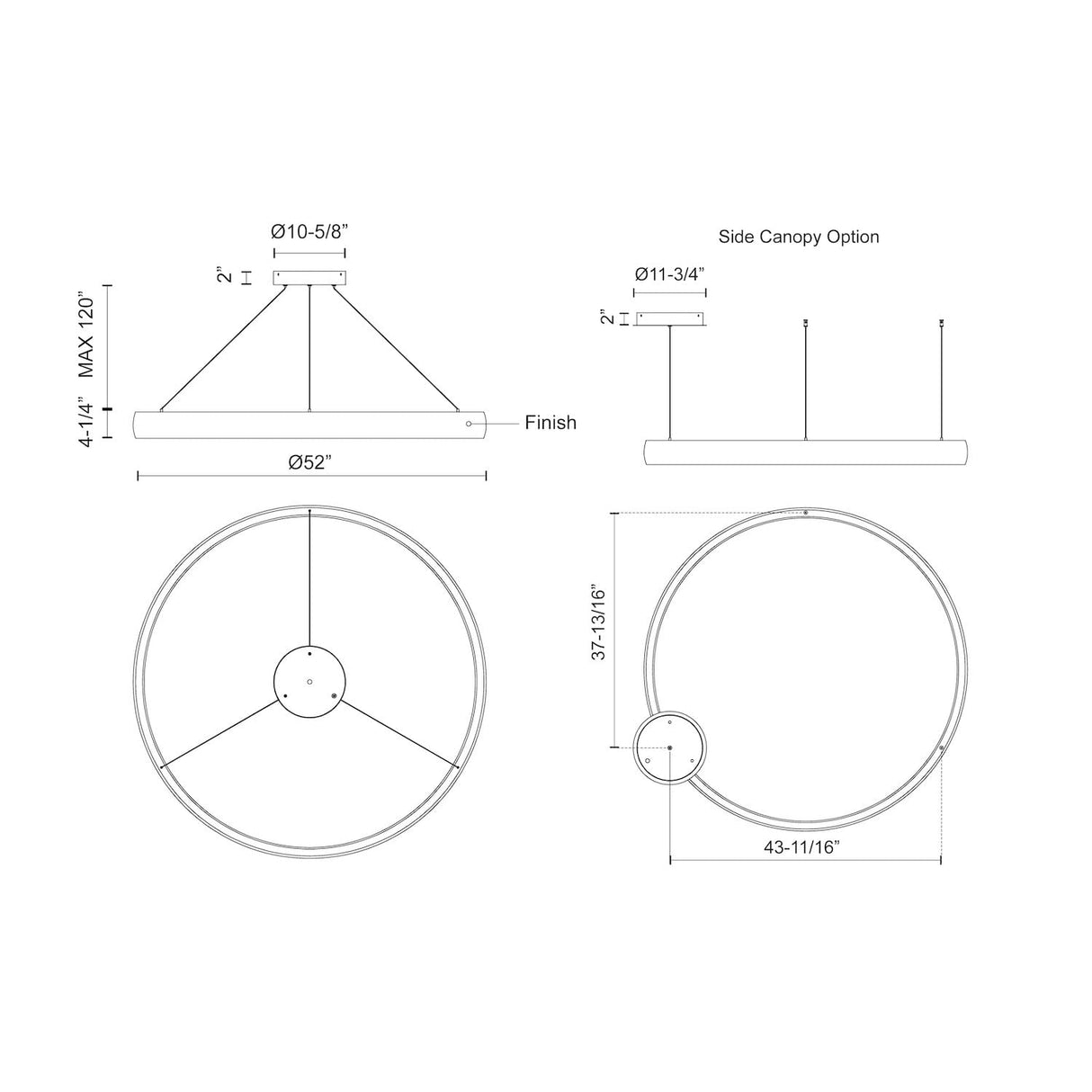 Kuzco PD22753-BK HALO 53" PD Black 120V TRIAC/ELV LED 3000K 90CRI 118W