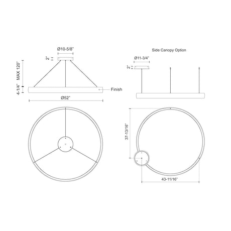 Kuzco PD22753-BS HALO 53" PD Brushed Silver 120V TRIAC/ELV LED 3000K 90CRI 118W