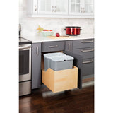 Hardware Resources CAN-WBMD3518G Double 35 Quart Wood Bottom-Mount Soft-Close Trashcan Rollout for Hinged Doors, Includes Two Grey Cans