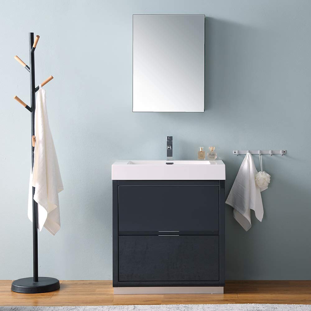 Fresca FVN8430WH Fresca Valencia 30" Glossy White Free Standing Modern Bathroom Vanity w/ Medicine Cabinet