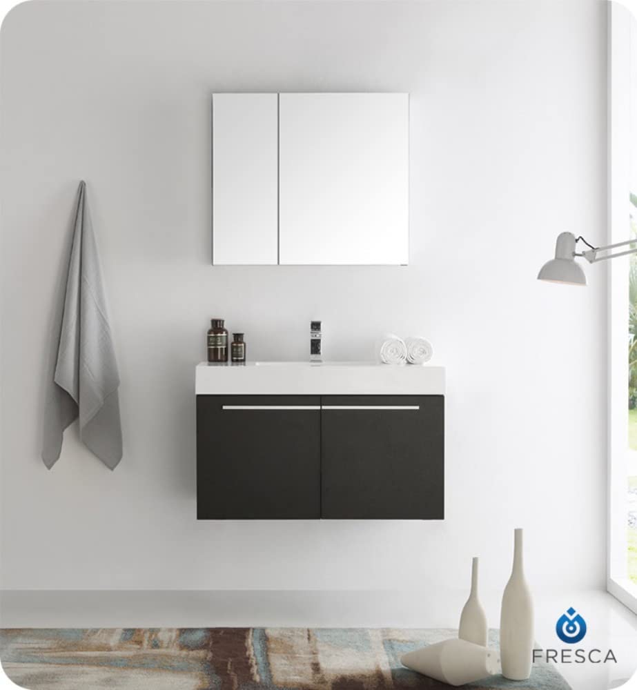 Fresca FVN8090BW Fresca Vista 36" Black Modern Bathroom Vanity w/ Medicine Cabinet