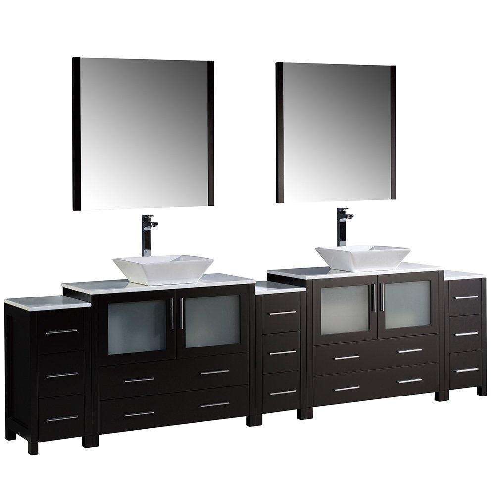 Fresca FVN62-108ES-VSL Fresca Torino 108" Espresso Modern Double Sink Bathroom Vanity w/ 3 Side Cabinets & Vessel Sinks