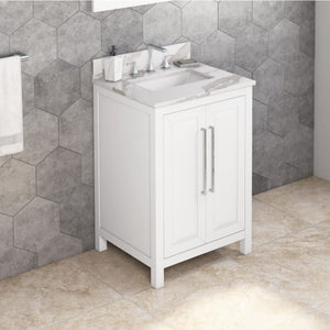 Jeffrey Alexander VKITCAD24WHCQR 24" White Cade Vanity, Calacatta Vienna Quartz Vanity Top, undermount rectangle bowl
