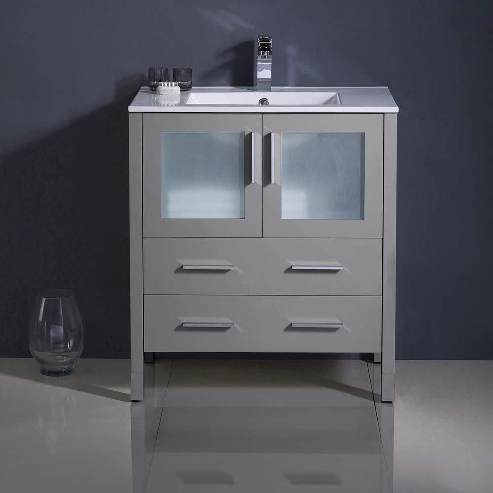 Fresca FCB6230GO-I Fresca Torino 30" Gray Oak Modern Bathroom Cabinet w/ Integrated Sink