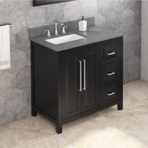 Jeffrey Alexander VKITCAD36BKBOR 36" Black Cade Vanity, left offset, Boulder Vanity Cultured Marble Vanity Top, undermount rectangle bowl