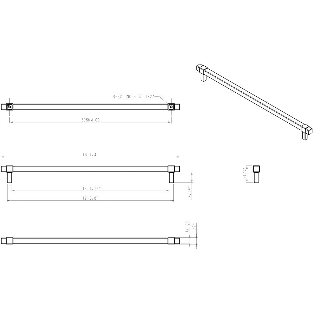 Jeffrey Alexander 293-305MB 305 mm Center-to-Center Matte Black Square Zane Cabinet Pull