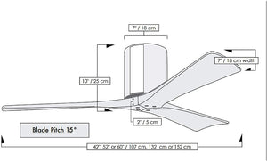 Matthews Fan IR3H-TB-MWH-52 Irene-3H three-blade flush mount paddle fan in Textured Bronze finish with 52” solid matte white wood blades. 