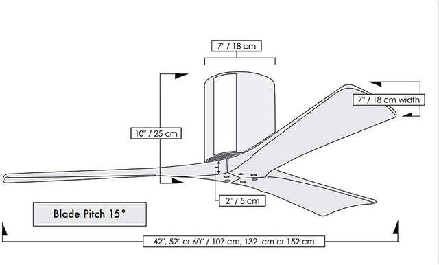 Matthews Fan IR3H-CR-MWH-42 Irene-3H three-blade flush mount paddle fan in Polished Chrome finish with 42” solid matte white wood blades. 