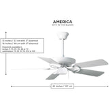 Matthews Fan AM-USA-WH-42 America 3-speed ceiling fan in gloss white finish with 42" white blades. Assembled in USA.