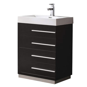 Fresca FCB8024BW-I Fresca Livello 24" Black Modern Bathroom Cabinet w/ Integrated Sink