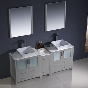 Fresca FVN62-301230GR-VSL Fresca Torino 72" Gray Modern Double Sink Bathroom Vanity w/ Side Cabinet & Vessel Sinks
