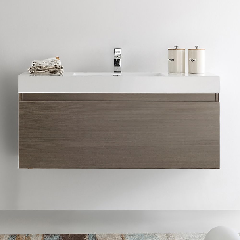 Fresca FCB8011WH-I Fresca Mezzo 48" White Wall Hung Modern Bathroom Cabinet w/ Integrated Sink