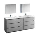 Fresca FVN93-361236GR-D Fresca Lazzaro 84" Gray Free Standing Double Sink Modern Bathroom Vanity w/ Medicine Cabinet