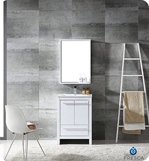 Fresca FVN8125WH Fresca Allier 24" White Modern Bathroom Vanity w/ Mirror