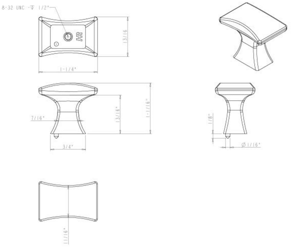 Jeffrey Alexander 767SN 1-1/4" Overall Length Satin Nickel Flared Philip Cabinet Knob