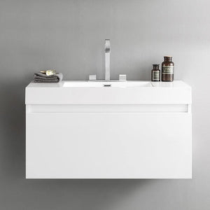 Fresca FCB8010WH-I Fresca Mezzo 39" White Modern Bathroom Cabinet w/ Integrated Sink