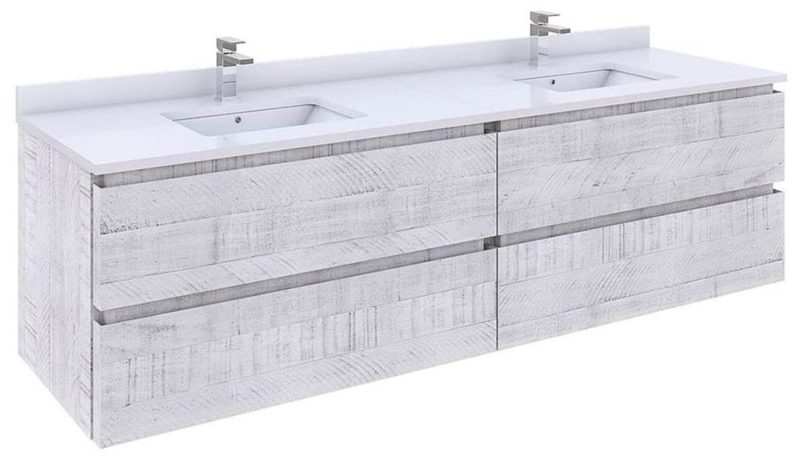 Fresca FCB31-3636RWH Fresca Formosa 70" Wall Hung Double Sink Modern Bathroom Cabinet in Rustic White