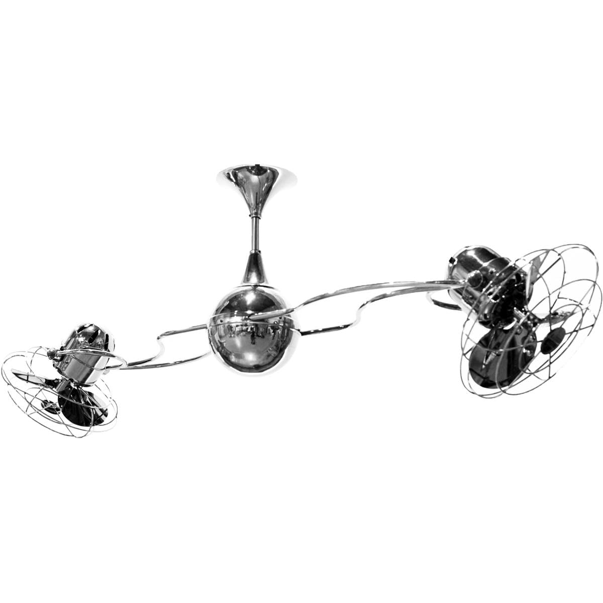 Matthews Fan IV-CR-MTL Italo Ventania 360° dual headed rotational ceiling fan in polished chrome finish with metal blades.