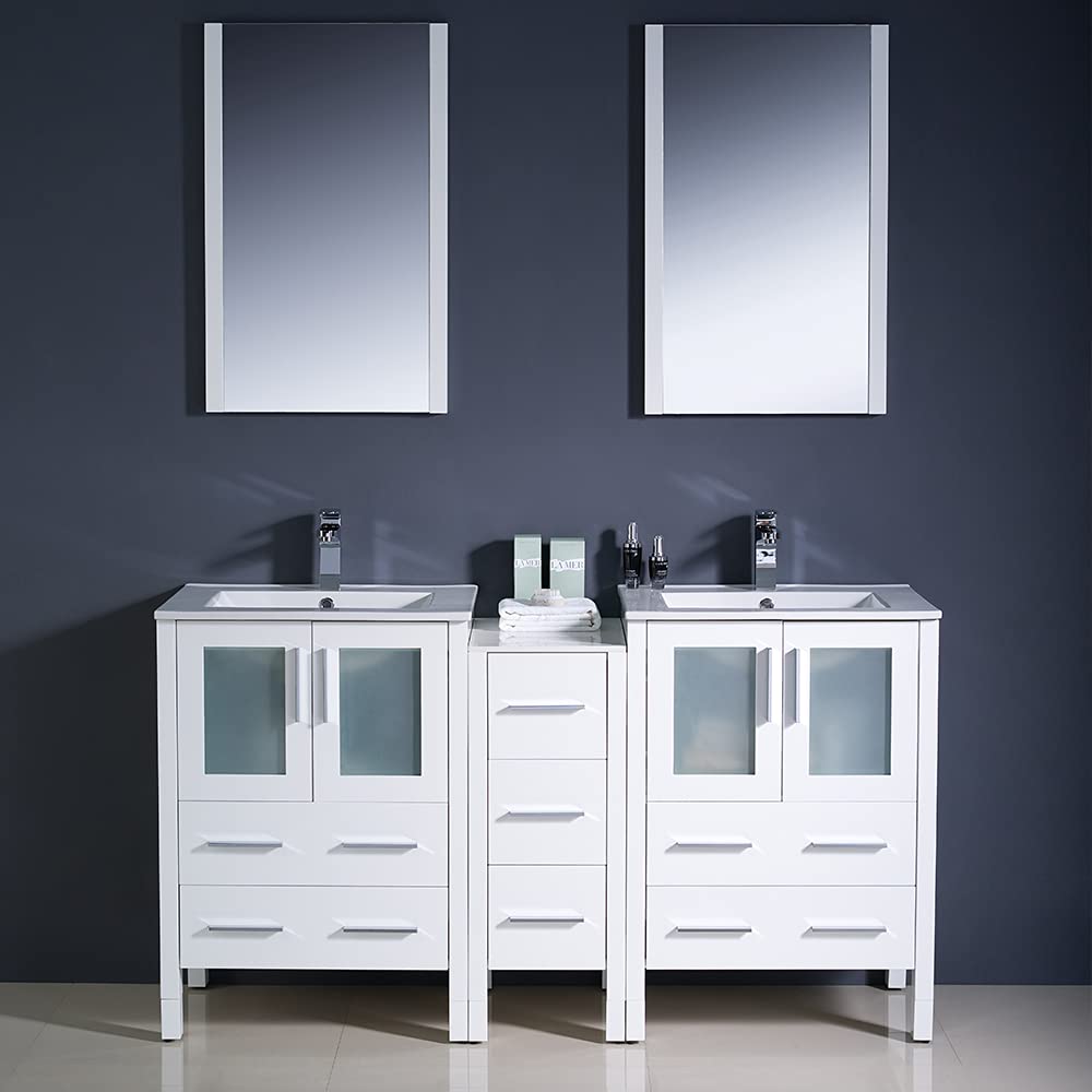 Fresca FVN62-241224GR-UNS Fresca Torino 60" Gray Modern Double Sink Bathroom Vanity w/ Side Cabinet & Integrated Sinks