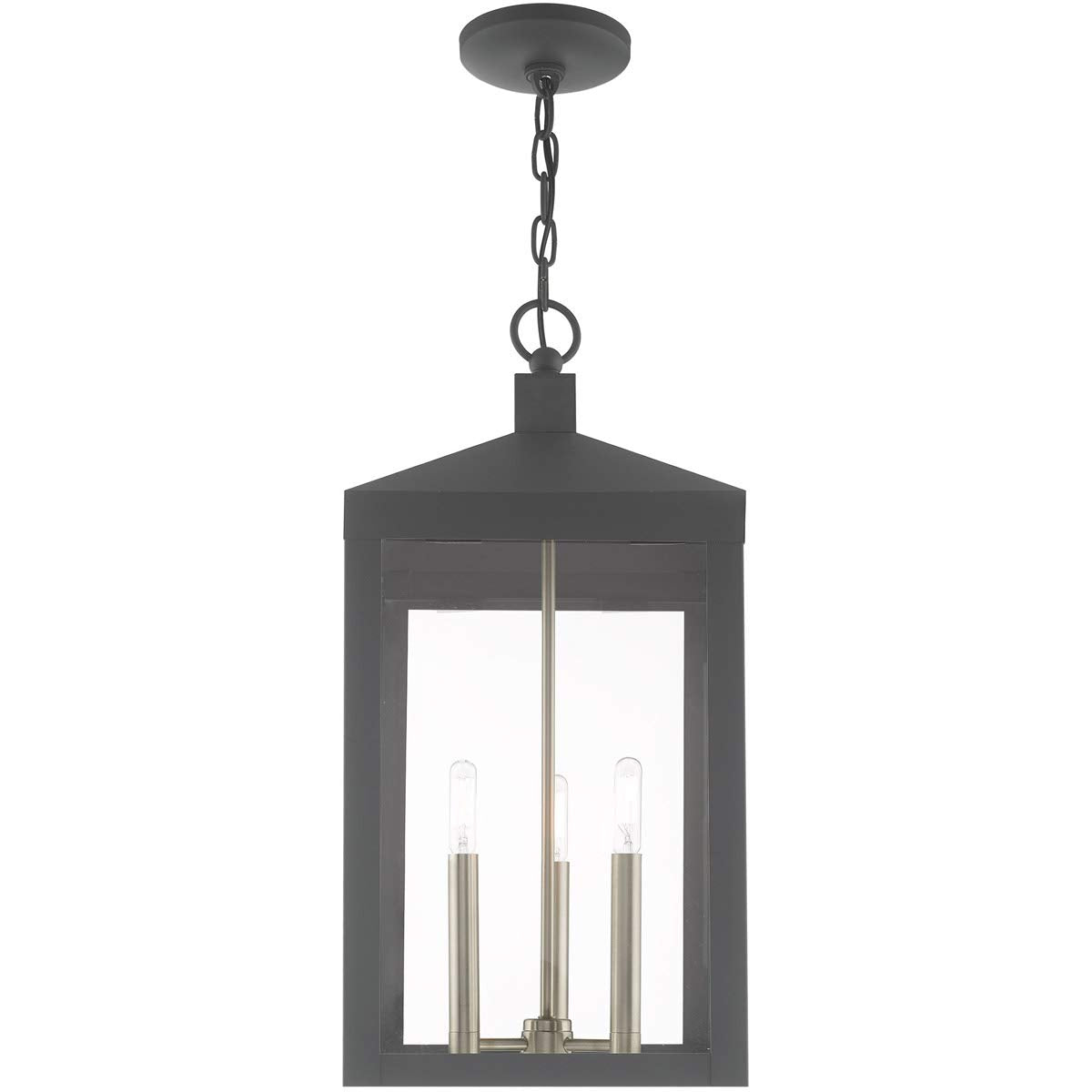 Livex Lighting 20587-76 Nyack - 24" Three Light Outdoor Hanging Lantern, Scandinavian Gray Finish with Clear Glass