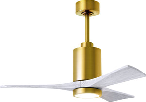 Matthews Fan PA3-BRBR-MWH-42 Patricia-3 three-blade ceiling fan in Brushed Brass finish with 42” solid matte white wood blades and dimmable LED light kit 