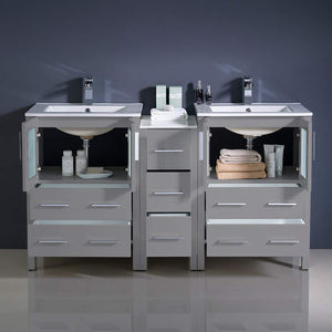 Fresca FCB62-241224WH-I Fresca Torino 60" White Modern Double Sink Bathroom Cabinets w/ Integrated Sinks