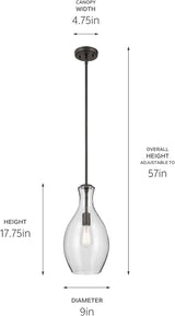 Kichler Lighting Everly 17.75" 1 Light Hour Glass Pendant Clear Glass Olde Bronze 42047OZ