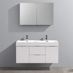 Fresca FVN8348WH-D Fresca Valencia 48" Glossy White Wall Hung Double Sink Modern Bathroom Vanity w/ Medicine Cabinet