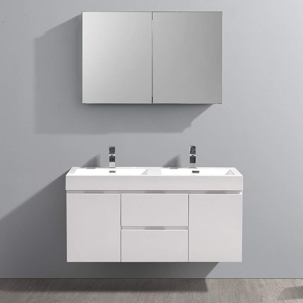 Fresca FVN8348GO-D Fresca Valencia 48" Gray Oak Wall Hung Double Sink Modern Bathroom Vanity w/ Medicine Cabinet