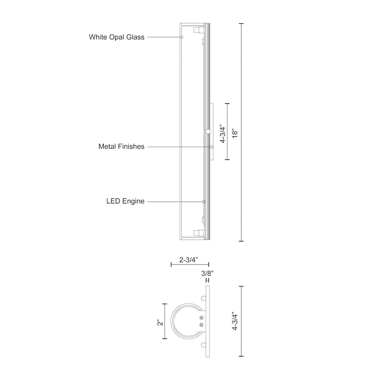 Kuzco WS8318-BK BUTE 18" WS Black 120V ELV LED 3000K 90CRI 22W