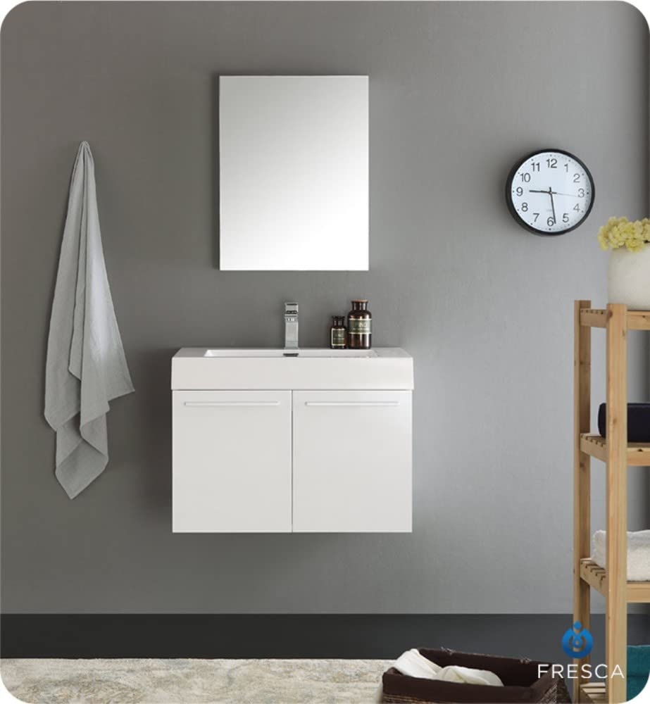 Fresca FCB8089WH Fresca Vista 30" White Wall Hung Modern Bathroom Cabinet