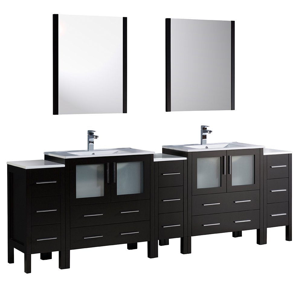 Fresca FVN62-96ES-UNS Fresca Torino 96" Espresso Modern Double Sink Bathroom Vanity w/ 3 Side Cabinets & Integrated Sinks