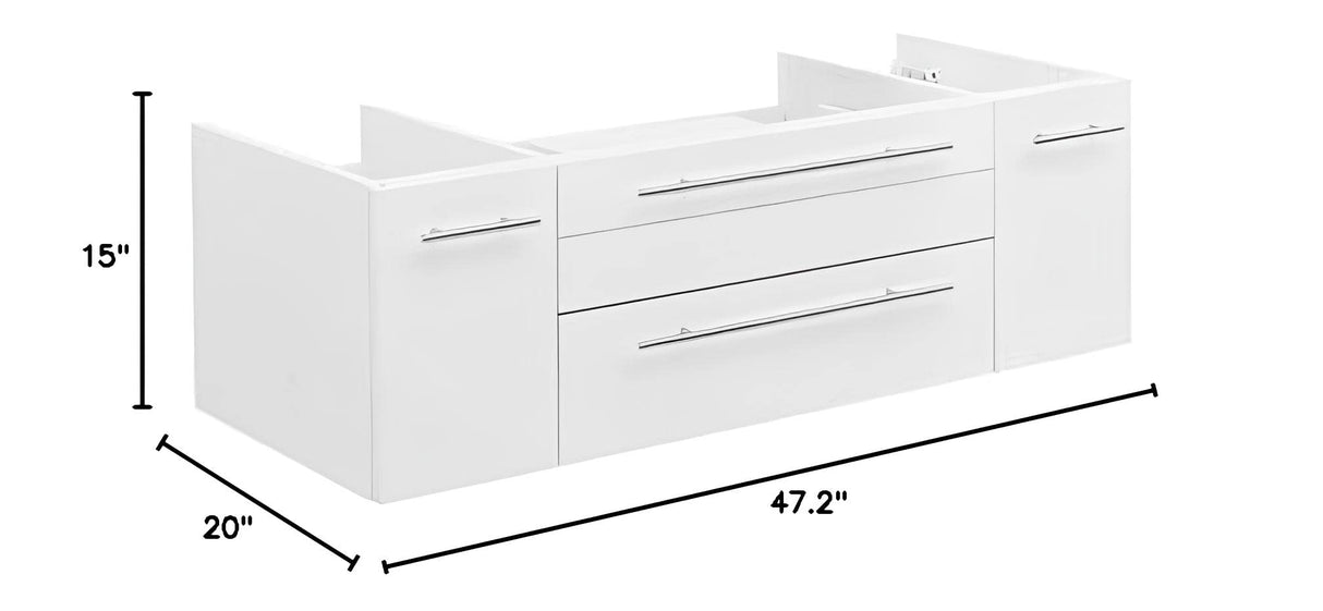 Fresca FCB6148WH-VSL-D Fresca Lucera 48" White Wall Hung Double Vessel Sink Modern Bathroom Cabinet