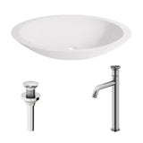 VIGO VGT2046 13.5" L -23.13" W -3.88" H Matte Stone Wisteria Composite Oval Vessel Bathroom Sink in White with Cass Faucet and Pop-Up Drain in Chrome