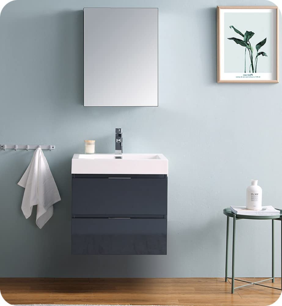 Fresca FCB8324GG Fresca Valencia 24" Dark Slate Gray Wall Hung Modern Bathroom Cabinet