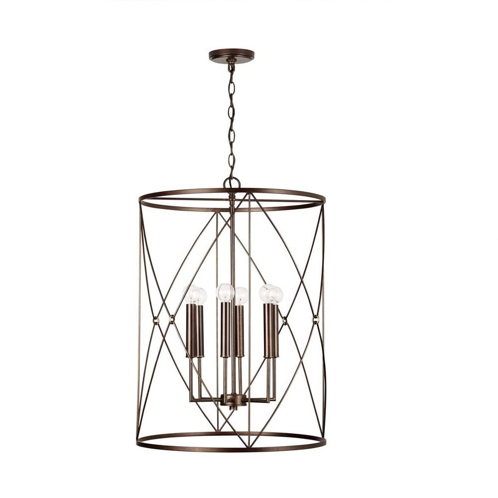 Capital Lighting 538661FZ Adrian Mediterranean Metal Frame Cylinder Foyer Pendant, 6-Light 360 Total Watts, 28"H x 21"W, Buffed Bronze