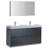 Fresca FVN8460GG-D Fresca Valencia 60" Dark Slate Gray Free Standing Double Sink Modern Bathroom Vanity w/ Medicine Cabinet