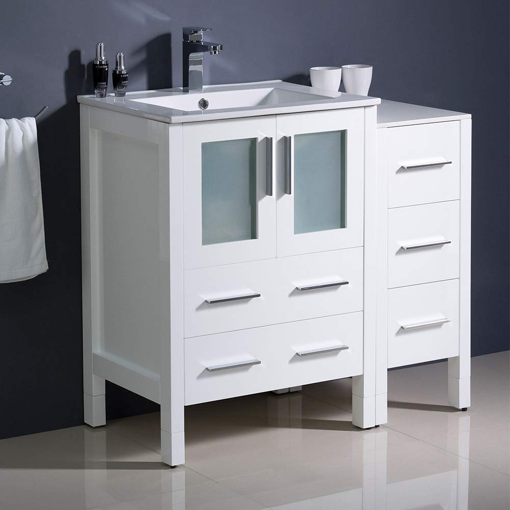 Fresca FCB62-2412WH-I Fresca Torino 36" White Modern Bathroom Cabinets w/ Integrated Sink