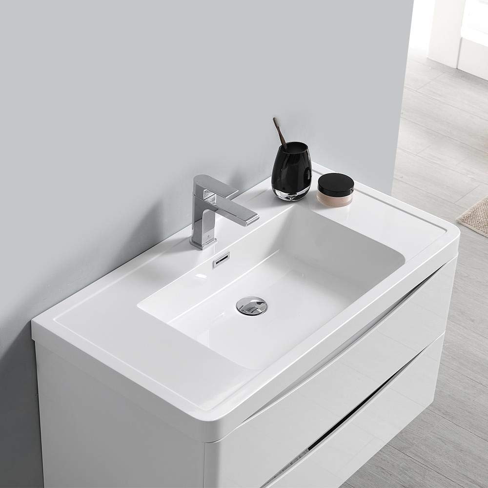 Fresca FVN9036WH Fresca Tuscany 36" Glossy White Wall Hung Modern Bathroom Vanity w/ Medicine Cabinet