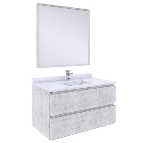 Fresca FVN3136RWH Fresca Formosa 36" Wall Hung Modern Bathroom Vanity w/ Mirror in Rustic White