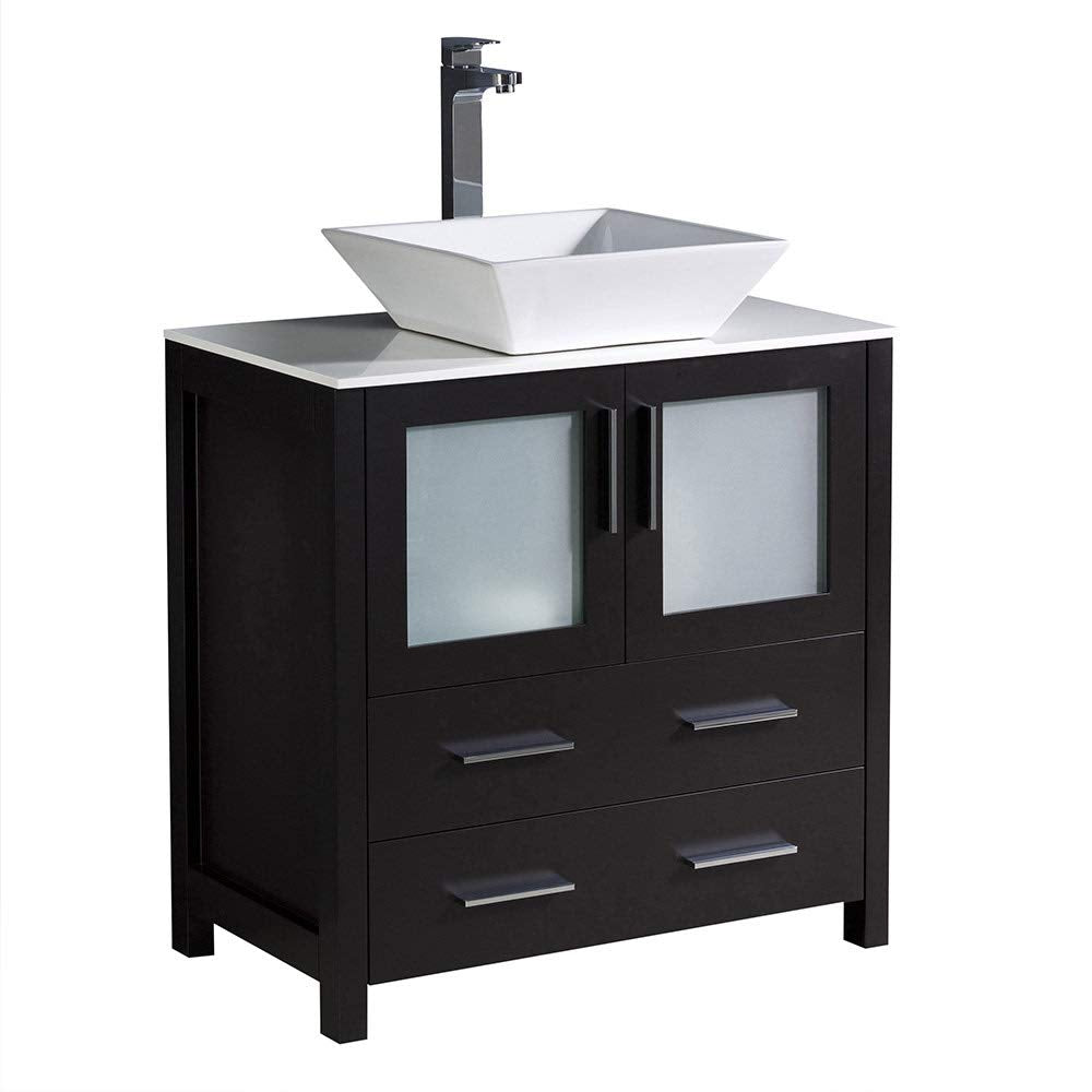 Fresca FCB6230ES-CWH-V Fresca Torino 30" Espresso Modern Bathroom Cabinet w/ Top & Vessel Sink