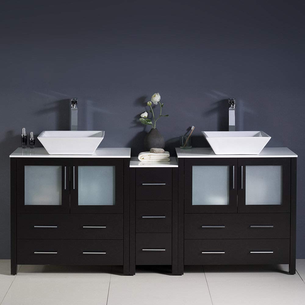Fresca FCB62-301230WH-CWH-V Fresca Torino 72" White Modern Double Sink Bathroom Cabinets w/ Tops & Vessel Sinks