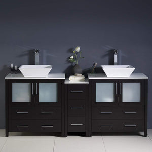 Fresca FCB62-301230WH-CWH-V Fresca Torino 72" White Modern Double Sink Bathroom Cabinets w/ Tops & Vessel Sinks