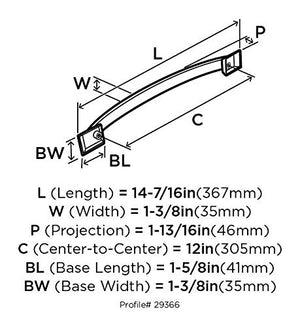 Amerock Appliance Pull Polished Nickel 12 inch (305 mm) Center to Center Candler 1 Pack Drawer Pull Drawer Handle Cabinet Hardware