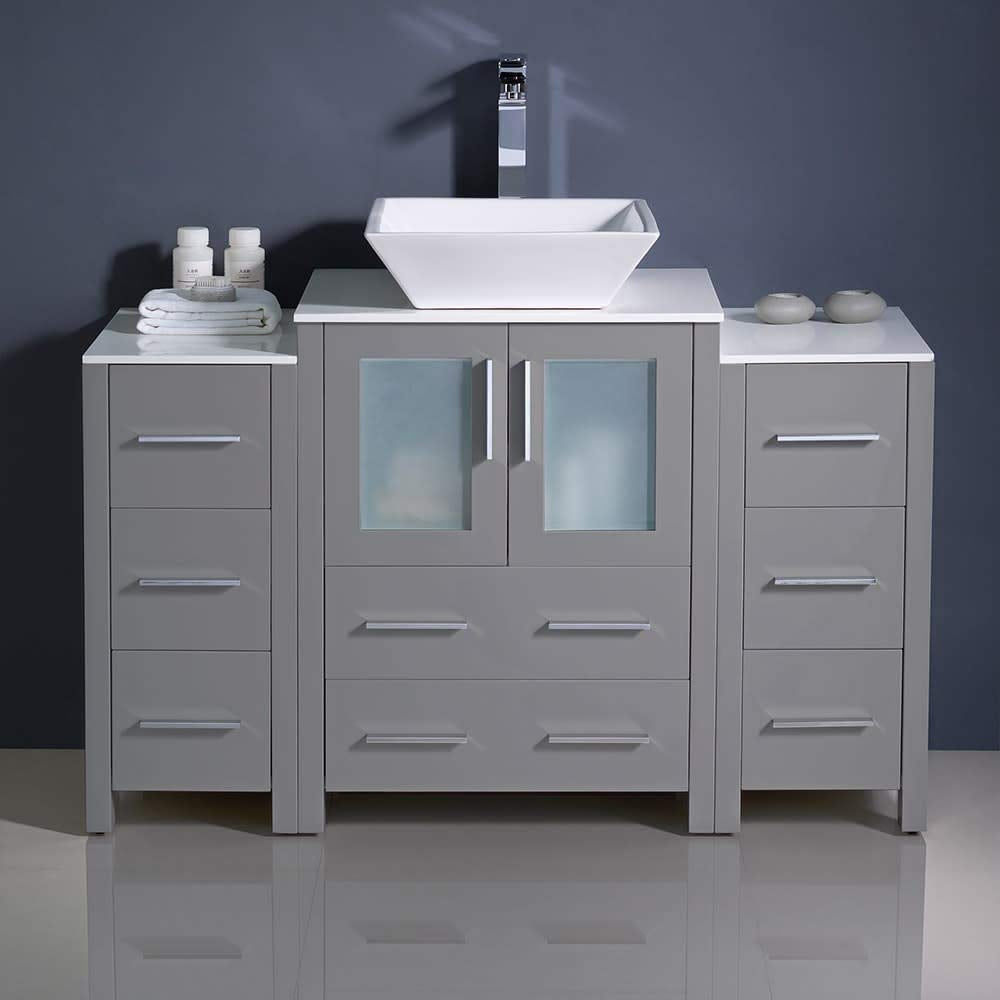 Fresca FCB62-122412WH-CWH-V Fresca Torino 48" White Modern Bathroom Cabinets w/ Top & Vessel Sink