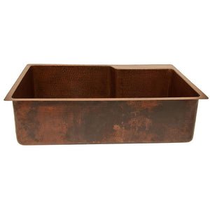 Premier Copper Products KSFDB33229 33-Inch Hammered Copper Kitchen Single Basin Sink with Space for Faucet, Oil Rubbed Bronze